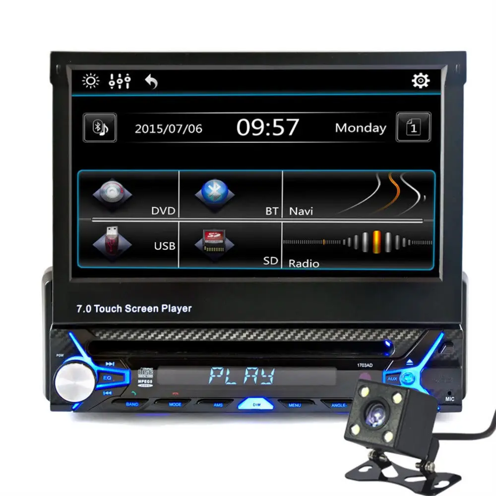 

New 7" DIN Car Bluetooth MP5 Player HD Touch Screen Bluetooth MP5 Player Car Audio Video with Contraction Screen+Rearview Camera