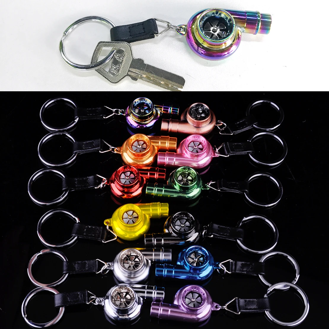 beler Universal Car Metal Real Sound Whistle Turbo Keychain Spinning