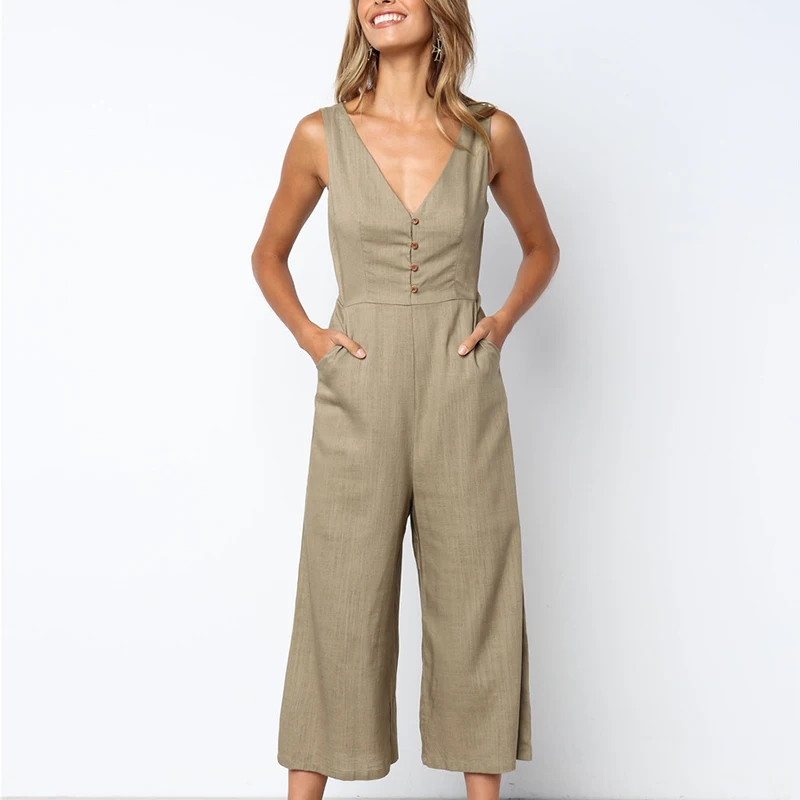 

Backless Sexy Wide Leg Jumpsuit Women 2019 Spring Summer Casual Jumpsuit Romper Sleeveless Playsuit Long Bodysuit Overalls
