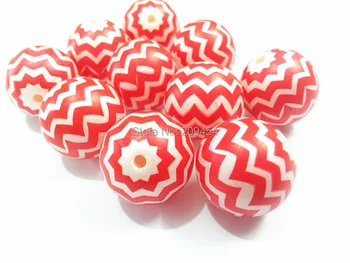

Newest ! 20mm 100pcs/lot Acrylic Pearl Beads With Red Wave Stripe Printed For Chunky Kids Necklace