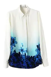 Лидер продаж Positon принт Шифоновая блузка Для женщин синяя рубашка постепенное Цвет свободные блузки Топы с длинными рукавами S, M, L blusas femininas