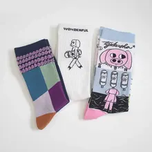 Женские Мультяшные иллюстрации Необычные забавные носки с животными счастливые повседневные креативные носки