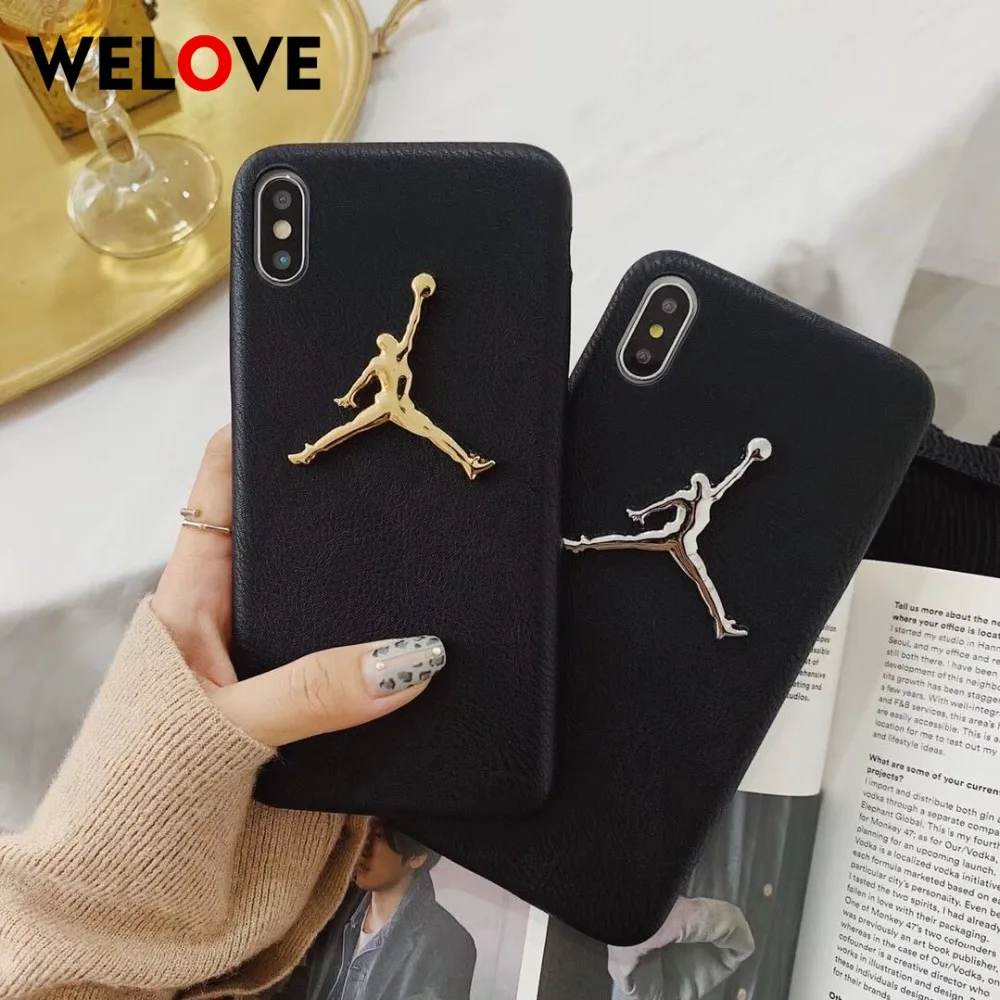 New Leather fashion Michael Jordan Phone Case for Iphone X Case Metal 3D Sports Black Cover for