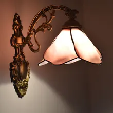 Лотос розового цвета витражи Тиффани Стекло настенный светильник сельской местности прикроватной тумбочке ванная зеркальный шкаф бра E27 110-240 V