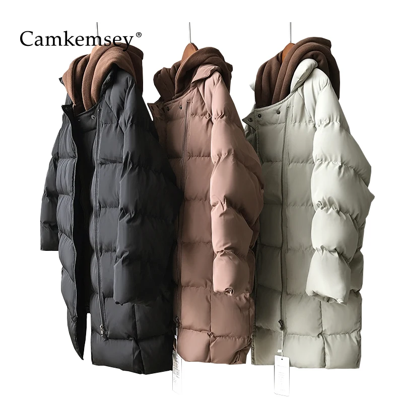 CamKemsey Cotton Padded Warm Parkas Women Thickening Long Down Jacket 2018 Casual Pockets Hooded Winter Coat Women Outwear