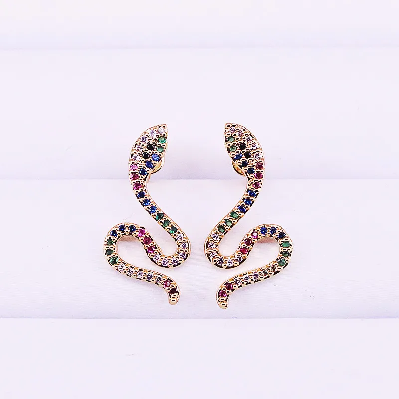 

3Pair Gold Filled Micro Pave Colorful Zirconia CZ Fashion Snake Stud Earrings For Party Jewelry Gifts