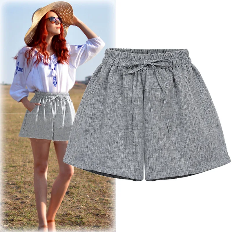 

XL-5XL Plus Size Casual Women Shorts New 2019 Summer Fashion High Waist Drawstring Shorts Wide Leg Loose Female Shorts Big Size