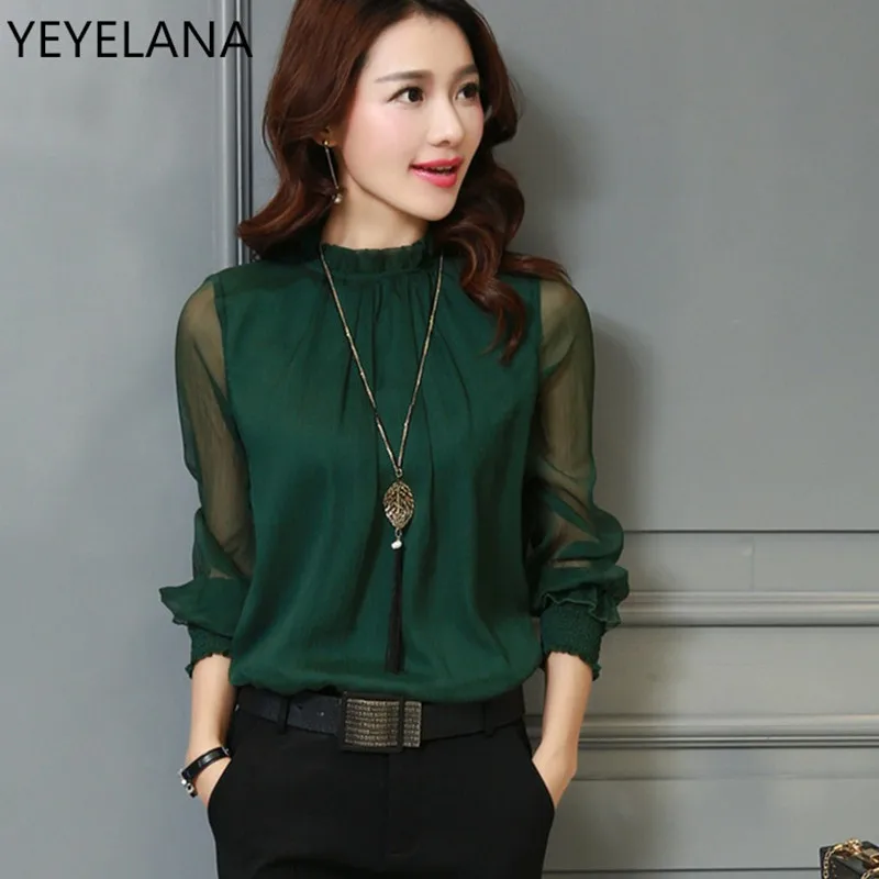 YEYELANA 2018 Fashion Spring Autumn Chiffon Blouse New