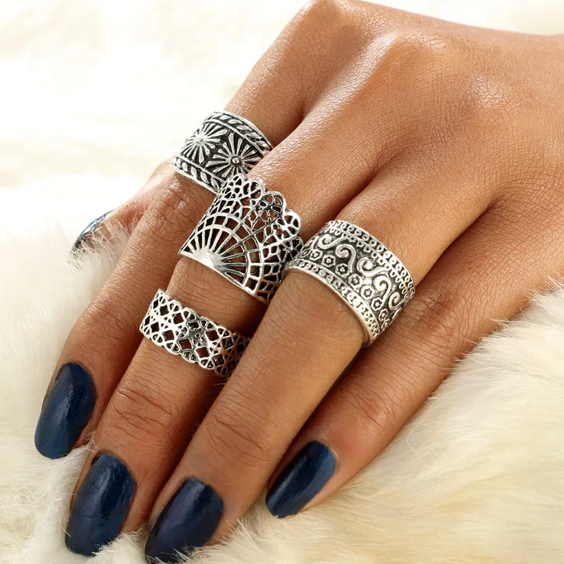 

2018 fashion jewelry cool black finger ring set gift for women girl