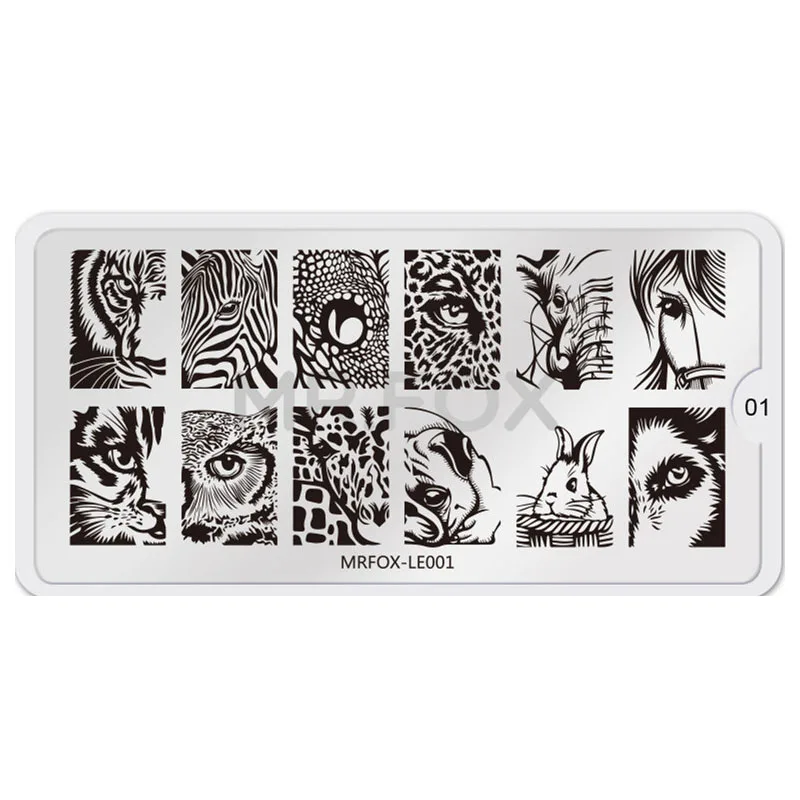 12,5*6,5 см Животные серии ногтей штамповки пластины маникюрные трафареты дизайн ногтей изображения Шаблон инструмент - Цвет: MRFOX-LE01