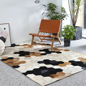 

Handmade cowhide stitching large carpet geometric living room rug sofa table pad bedroom mat bedside blanket