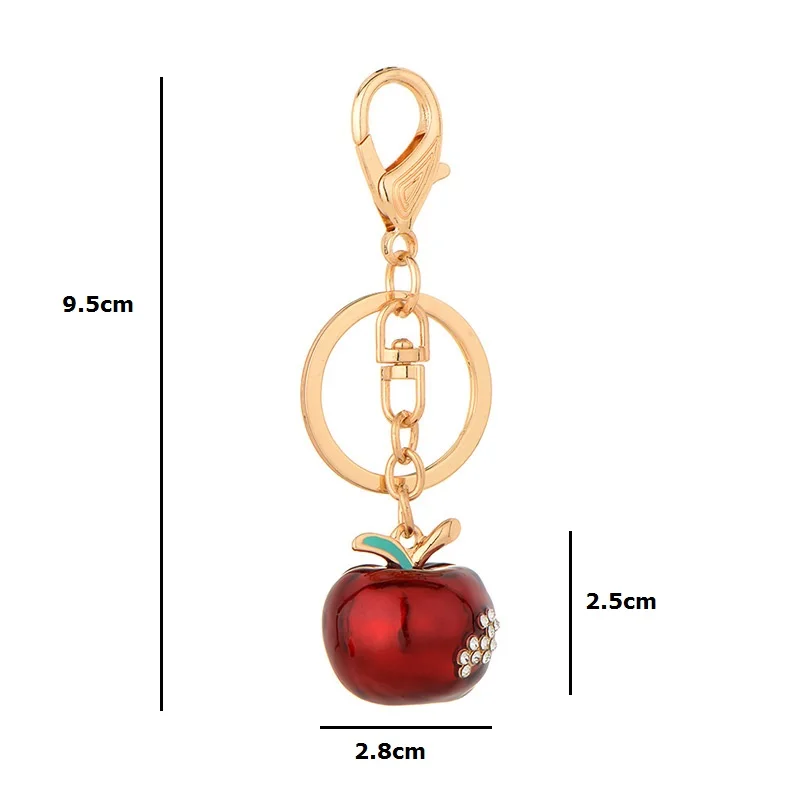 Inokeey, сплав, красная цепочка для ключей в виде яблока, для женщин, металл, зеленые стразы, фрукты, аксессуары для растений, сумка, брелок