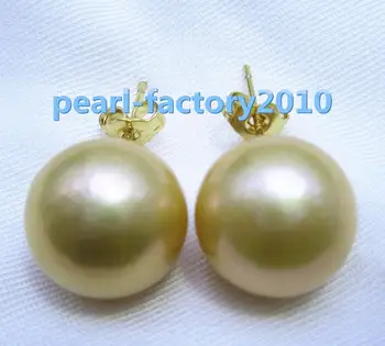 

huge 13-12mm natural Australian golden pearl earrings 14 Gold