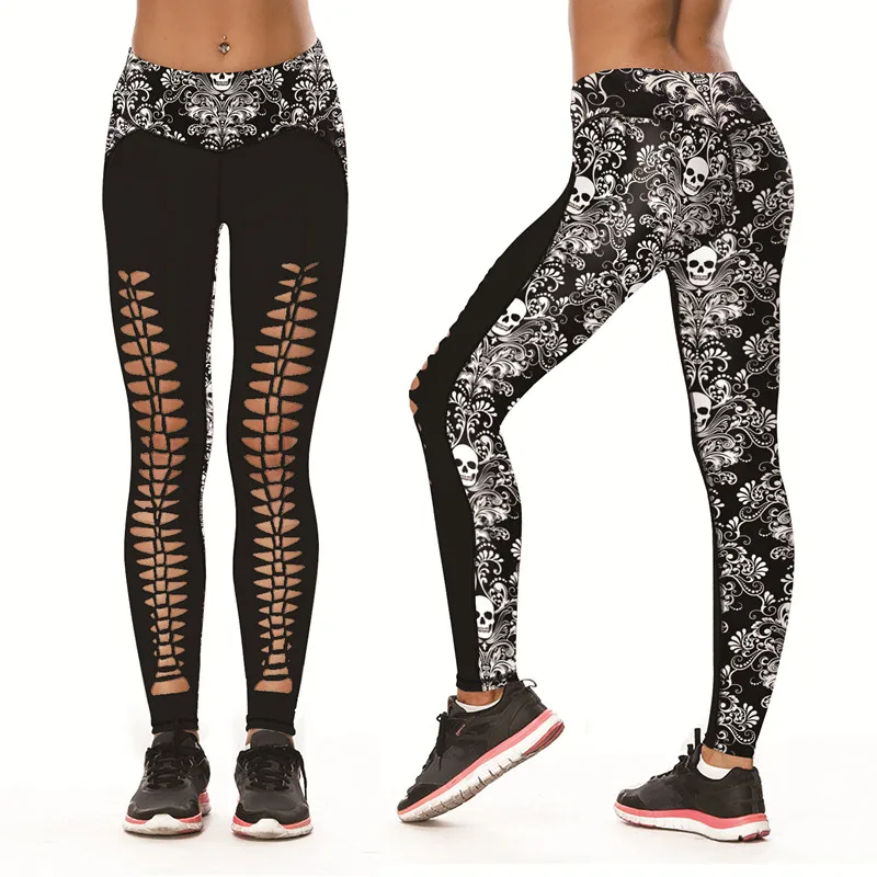 

3D creative skulls printed hollow out leggings for women 2019 streetwear fitness bodybuilding ankle-length skinny pants