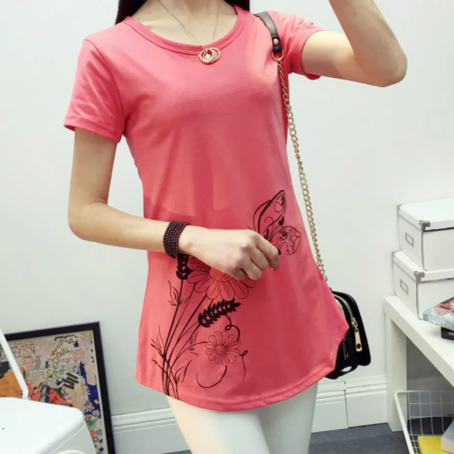 beauyifu 2018 Summer Women T shirt Flower Printed Lady O