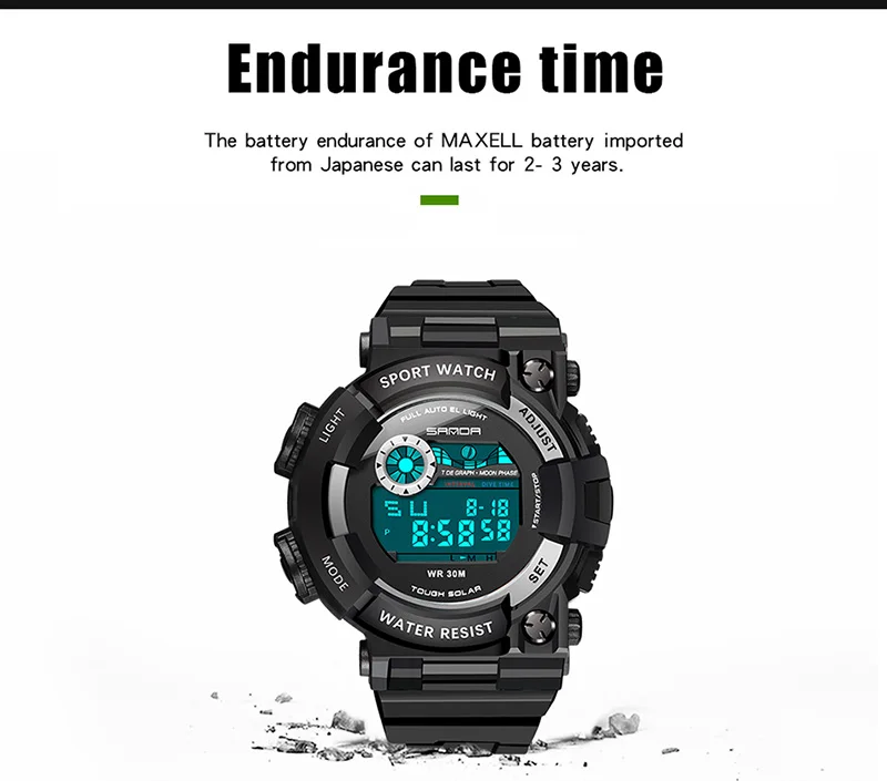 Sanda 668 мужские спортивные цифровые часы 30 м водонепроницаемый задний светильник светодиодный цифровые часы хронограф S Shock Военные Наручные часы