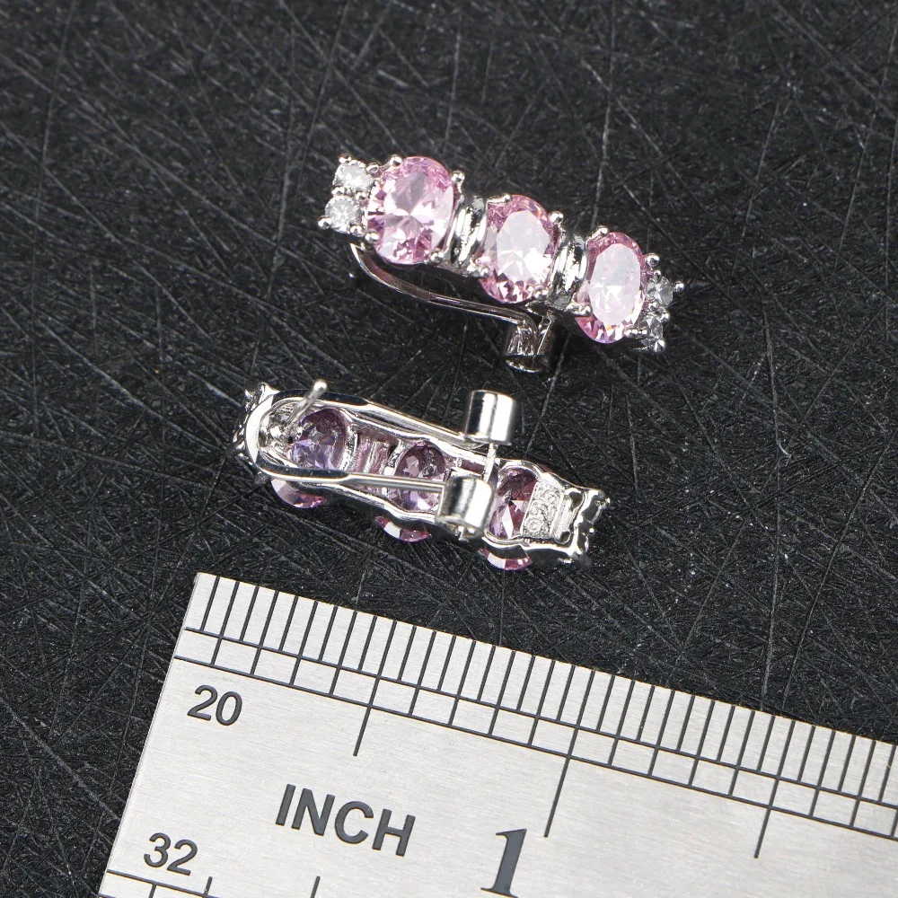 Столб розовые камни CZ Ювелирные наборы 925 пробы серебряные украшения, клипсы/кулон/ожерелье/Кольца/Браслеты для женщин подарок
