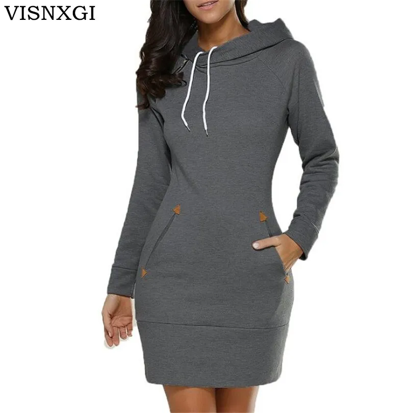 

VISNXGI Warm Winter Women Casual Straight Dress Long Sleeve Hooded Pockets Spring Mini Plus Size Xl 5xl Party Dresses Femme Wrap