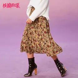 Эльф МЕШОК осень новые женские юбки Повседневный принт А-силуэта до середины икры Femme юбка корейский стиль винтаж женские юбки уличная