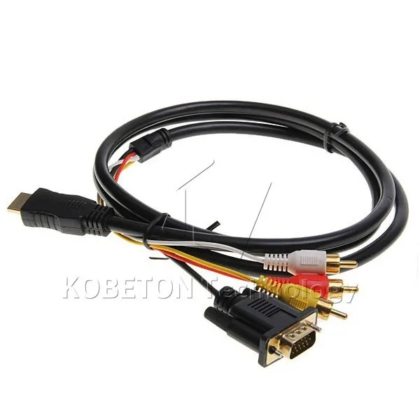 Kebidu 1,5 м 5FT HDMI мужчина к VGA+ 3RCA адаптер Видео Аудио AV кабель позолоченный 3 RCA конвертер-соединитель 1080 p для HDTV