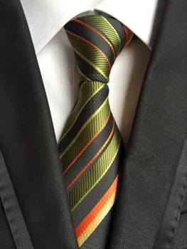 

New Designer Tie 8cm Gentlemen Formal Necktie Green Orange Black Stripes