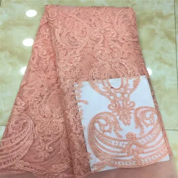 

Madison Peach French Lace Fabric, Lace Fabric Indian Fabric Embroidered, Sequin Africa Fabic Lace 2019 For Dress