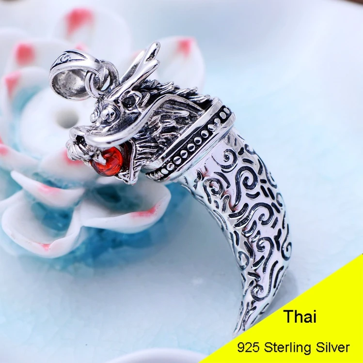 

Red Garnet China Dragon Head 925 Sterling Silver Pendant Women Thai Silver Fine Jewelry Gift Necklace Accessories DIY CH051823