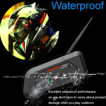 WAYXIN Motorcycle Bluetooth Intercom 2 Pcs Helmet Intercom Upto 6 Riders 1200M Wireless Waterproof Interphone Headsets R6