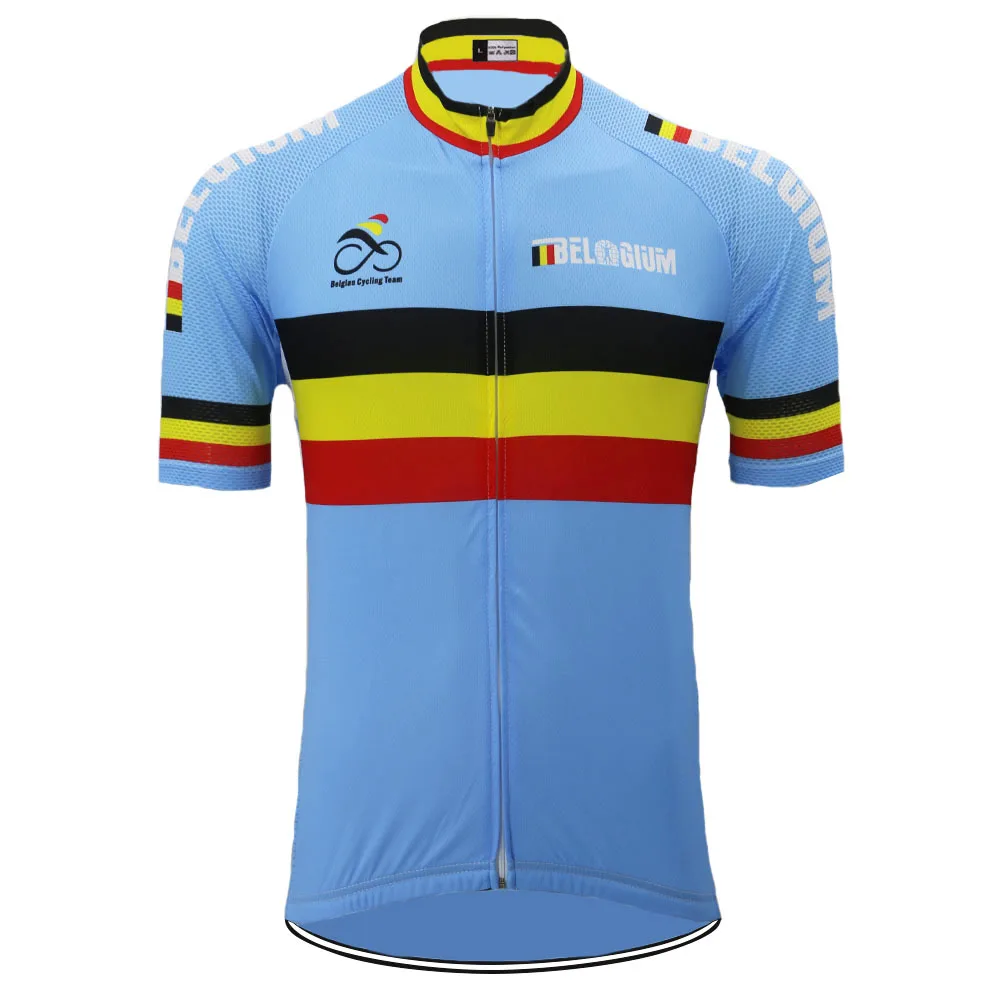 BELGIUM Retro classic men Cycling Jersey Road RACE Team Bike Cycling Jersey Tops blue short-sleeve maillot jersey Customized - Цвет: men