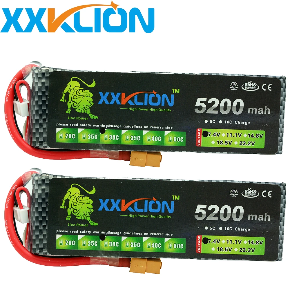 

2pcs XXKLION High quality 7.4V 5200mah 25C 30C 35C 40C helicopter battery RC lipo battery RC boat rc car battery pack
