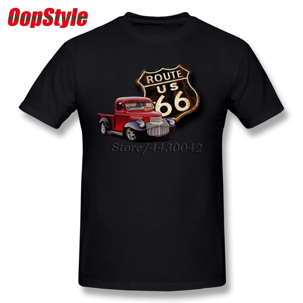 Route 66 Винтажная футболка с автомобилем для мужчин плюс размер хлопковая