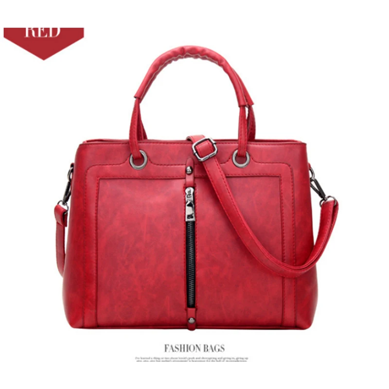 

Women's Leather red Handbags Female black Shoulder bag designer Luxury Lady grey Totes Large Capacity Zipper Handbag for Women