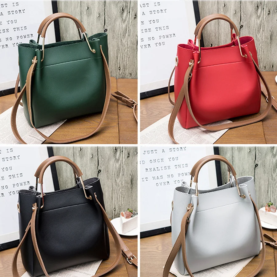 Винтажные однотонные женские сумки, набор, простые высококачественные женские дизайнерские сумки на плечо, набор, зеленые, красные, черные композитные ручные сумки
