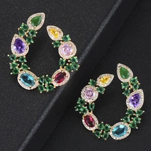 GODKI 34 мм модные роскошные многоцветные цветочные серьги-гвоздики для женщин Свадебные кубический циркон CZ Дубай Свадебные Серьги Богемия Горячая