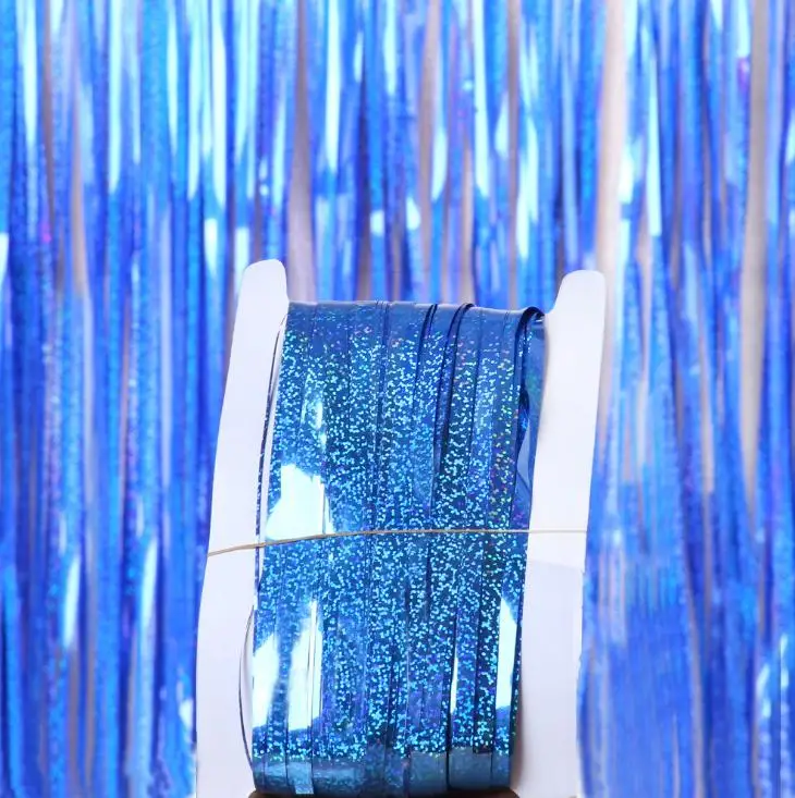 1 шт. 1x2 м Блестящий дождевой занавес из металлической фольги для дня рождения, вечеринки, свадьбы, декорации, фон для фотосъемки, вечерние принадлежности - Цвет: Синий