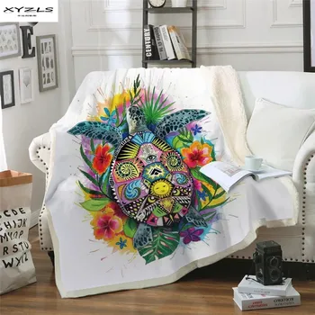 

XYZLS Modern Soft Lamb Velvet Blanket Turtle Printed Bedspread Double-layer Plush Beds Blanket Sofa Cover 1 Piece