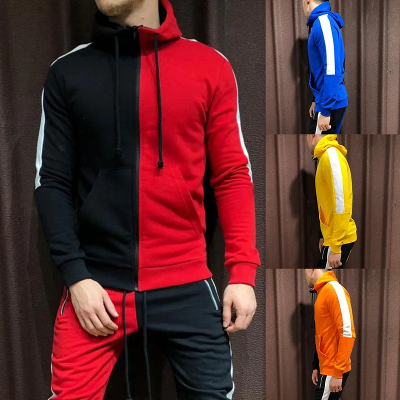 

MJARTORIA 2019 Fashion Colorful Pullover Men's Sports Tracksuit Sweatshirts Men Hip Streetwear Solid Man Patchwork Hoodie
