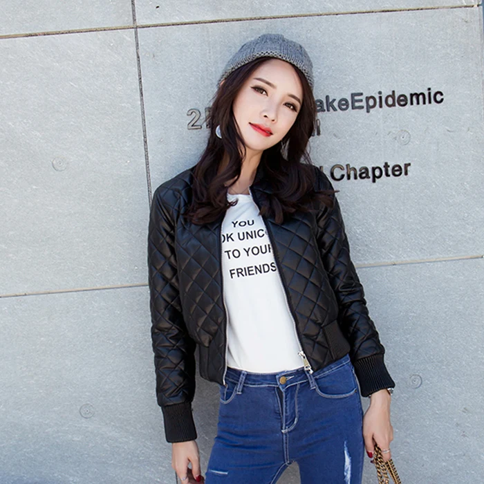 

2017 Spring Autumn Slim cotton-padded thickening women PU leather jacket Motorcycle Short Design Top jacket