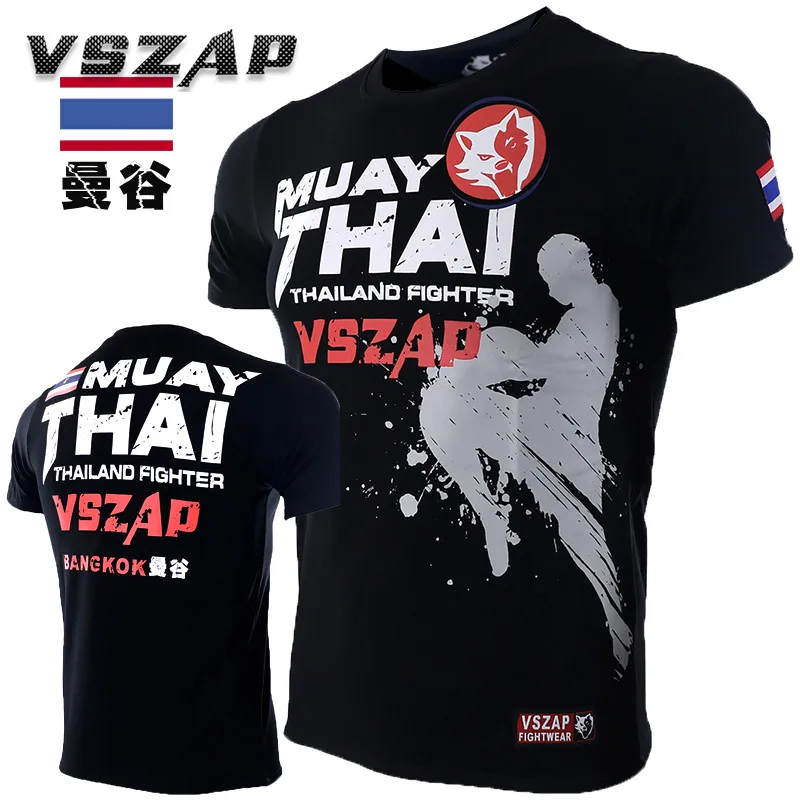 Preise VSZAP Bangkok Boxen MMA T Shirt Gym Tee Shirt Kampf Kampfkunst Fitness Training Wolf Muay Thai T Hemd Männer homme S 4XL