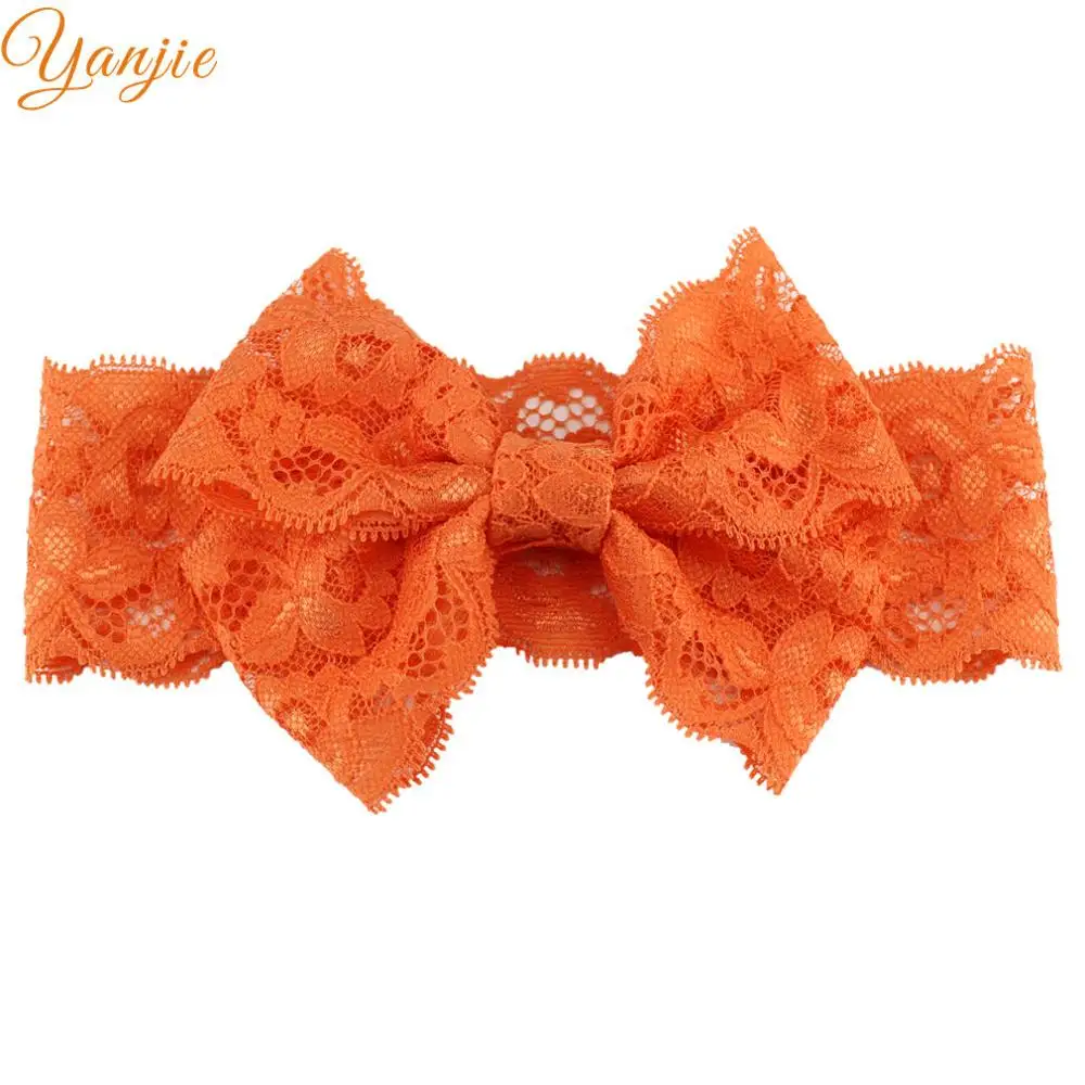 orange 13 шт./лот, 5 дюймов, большая Кружевная повязка с бантом для девочек,, тюлевые кружевные банты для волос, Детская кружевная эластичная лента для волос, аксессуары для волос - Цвет: orange