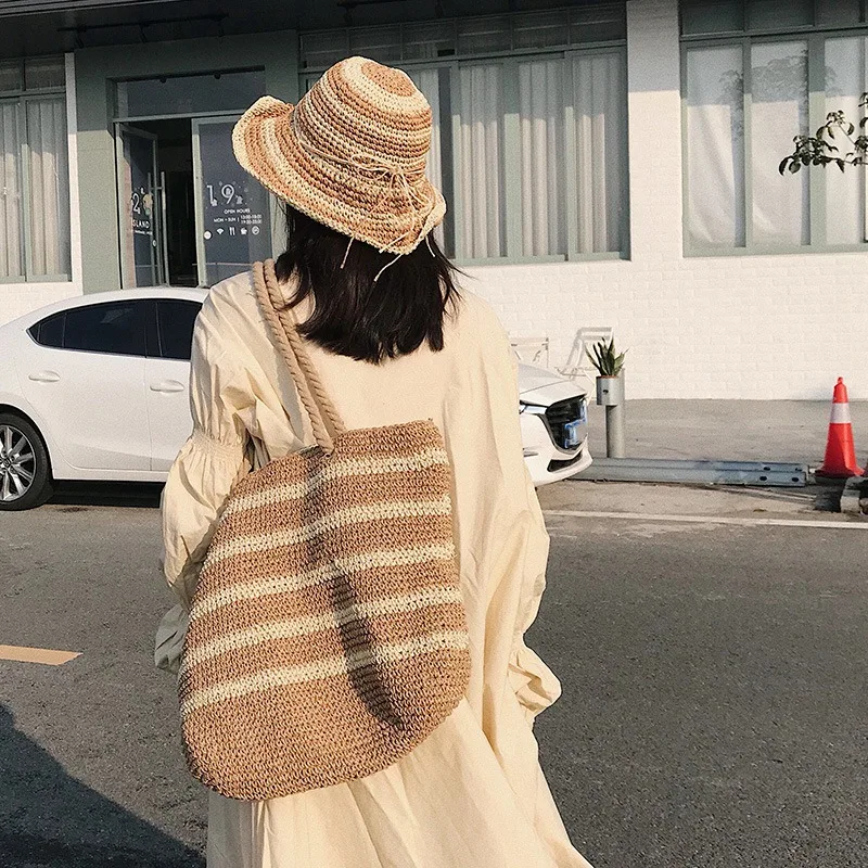 

Capacity Net Shopping Bags Cotton Rope Shoulder Bags Weave Knitting Handbag Hollow Out Summer Beach Bags Cheap Straw Bags