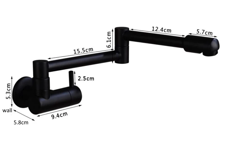 Новейший 360 складной латунный настенный матовый черный кухонный кран для раковины кран для холодной воды с одной ручкой B3304