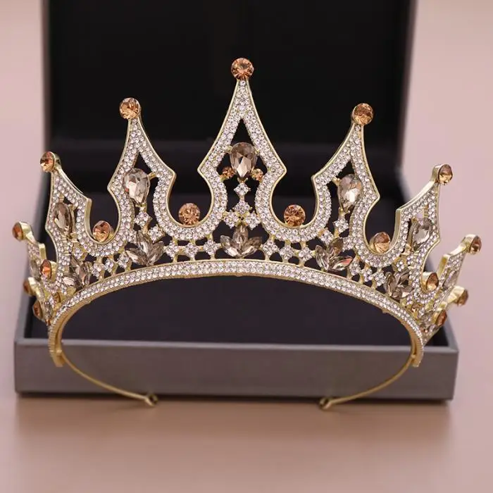 Роскошные винтажные Золотые Большие короны тиары со стразами королевские свадебные аксессуары для волос Королевская Принцесса Пышные