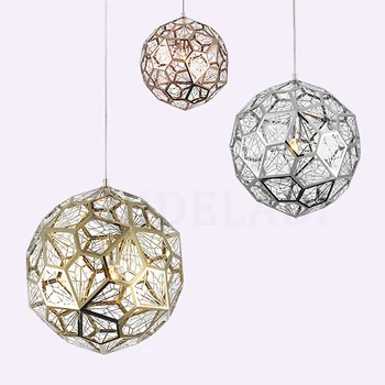 

Modern Etch Web Pendant Lights Round Art Diamond Ball Stainless Steel Dining Room Bedroom Desktop Hanging Lamps Fixture