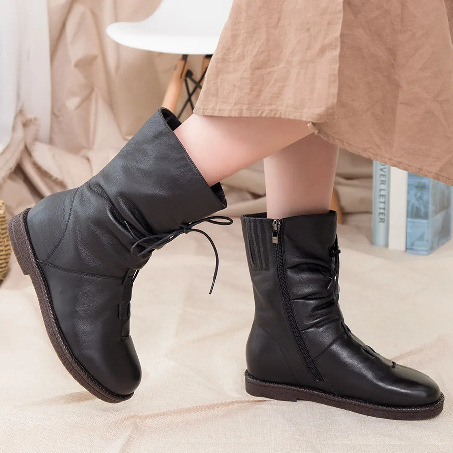 BELISS fur winter boots women new style 2018 fashion genuine leather warm wool snow boots female mid calf (3)