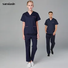 Рукав Стоматологическая Больница Доктора рабочая одежда хирургический костюм с v-образным вырезом короткий летний скрабы медицинская униформа для женщин и мужчин