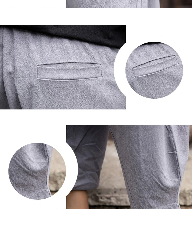 Man Linen Cropped Cross Pant Trouser Men Casual Wide-Legged Bloomers Summer Male Traditional Nepal Trousers