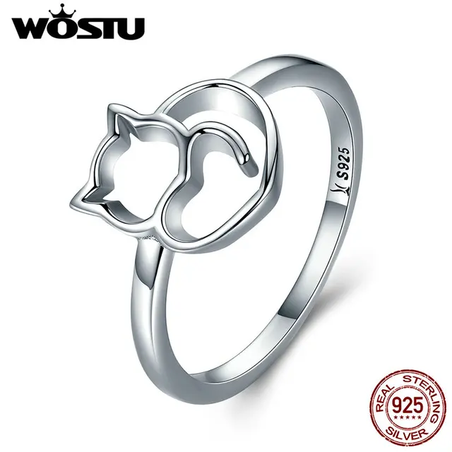 WOSTU New Arrival 100% 925 Sterling Silver Lovely Cat Rings For Women Brand Orig WOSTU New Arrival 100% 925 Sterling Silver Lovely Cat Rings For Women Brand Orig