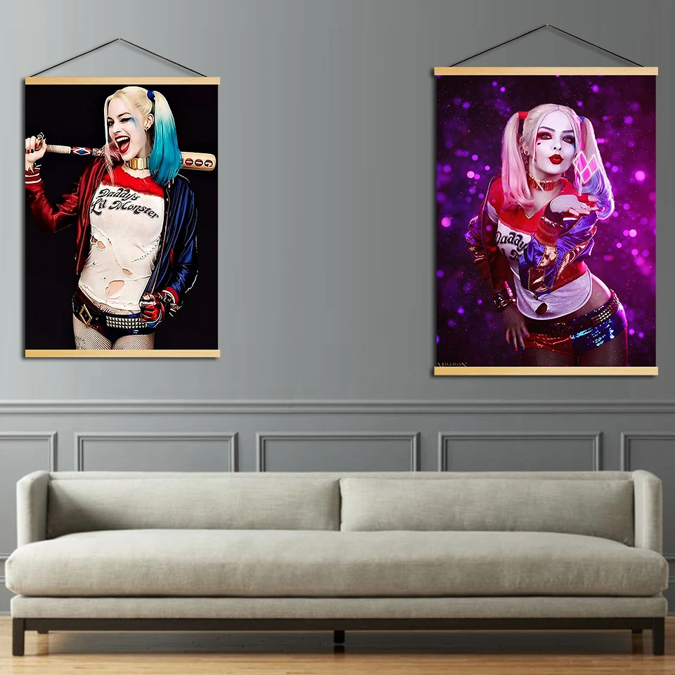 

Home Decoration Canvas Wall Artwork Hanging Painting Harley Quinn Painting Movie Character Poster Printed Scroll For Living Room