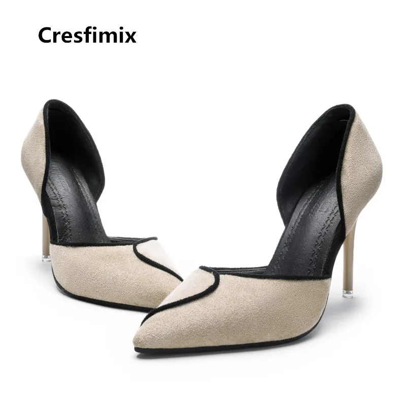 

Cresfimix women cute high quality flock black spring high heel shoes lady cool sweet comfortable high heels talons hauts a3112